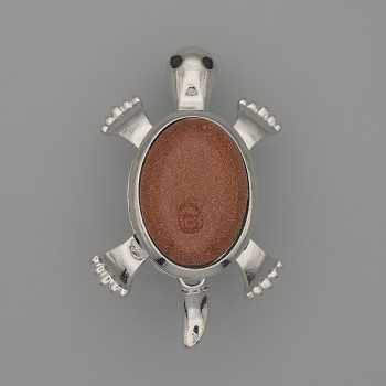 Broche-pendiente Tortuga con aventurina «Arena dorada» 52×35 mm ± piezas móviles, metal plateado