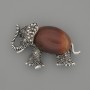 Broche colgante «Elefante» con cornalina y cuentas negras