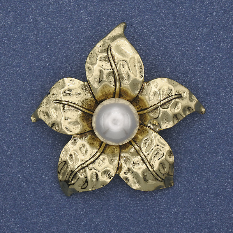 Broche-colgante Flor Perla, metal dorado, 45 mm+