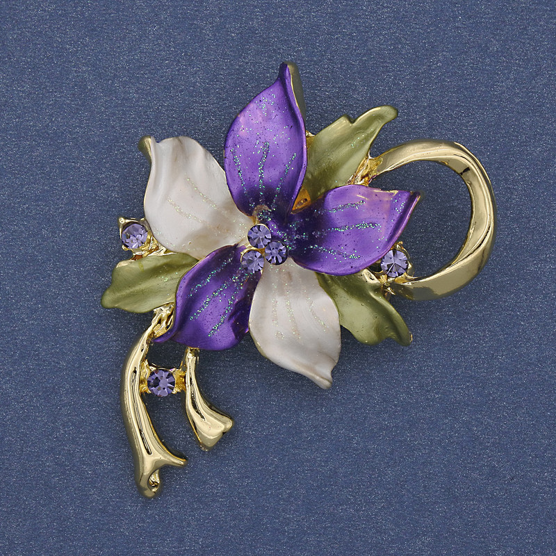 Broche-colgante Flor esmaltado con cristales
