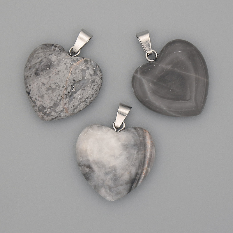 Colgante Corazón de jaspe gris 20x20x25 mm+