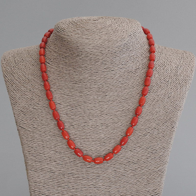 Collar de coral en forma de barril 8,5×6 mm, longitud 50 cm, con cierre