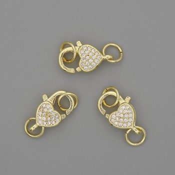 Cierre de mosquetón 15x10 mm con strass blancos en metal dorado
