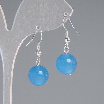 Pendientes azules ojo de gato, bola lisa, diámetro 11,5 mm, longitud 30 mm ±, metal plateado