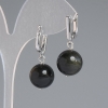 Pendientes de obsidiana solar, bola lisa, diámetro 14 mm, longitud 32 mm ±, metal plateado