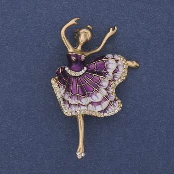 Broche Bailarina morado y blanco, esmaltado, con strass blancos y metal dorado 35x50 mm+