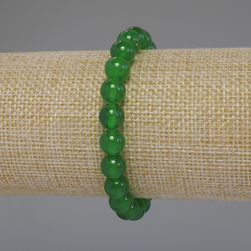 Pulsera de crisoprasa con bolas lisas, diámetro 8 mm, longitud 18 cm, elástica