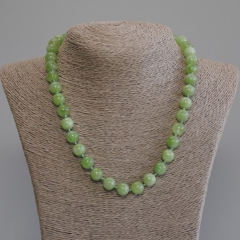 Collar de crisolita y olivino, cuentas lisas de 10 mm de diámetro, longitud de 50 mm aproximadamente, con broche