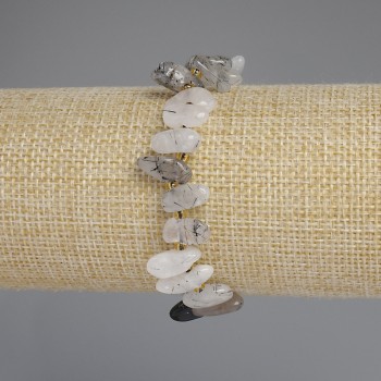 Pulsera de cuarzo rutilado 'Volosatik' facetada, diámetro 11-14×6-7 mm ±, cuentas de 3 mm ±, longitud 18 cm ±