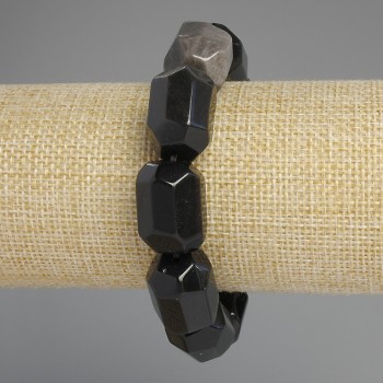 Pulsera de obsidiana natural plateada, facetada en múltiples caras, diámetro 20 x 15-16 mm ±, longitud 18 cm ±