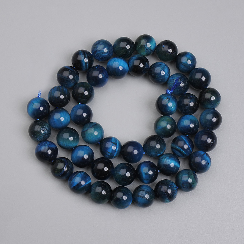 Cuentas Ojo de Tigre Azul, bolas lisas de 8 mm, longitud 38 cm ± en hilo