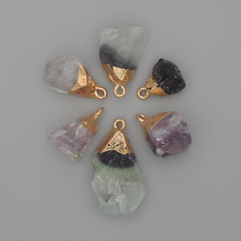 Colgante de fluorita, piedra natural sin pulir, montura en metal dorado, 18-27×12-16 mm, tamaños variados