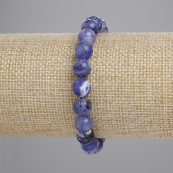 Pulsera de sodalita con cuentas lisas, diámetro 8 mm ±, longitud 18 cm ±, elástica
