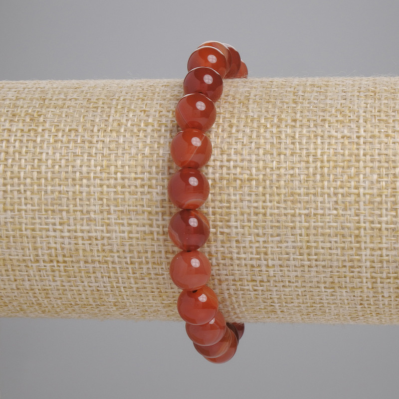Pulsera de cornalina, bolas lisas, diámetro 8 mm ±, longitud 18 cm ±, elástica