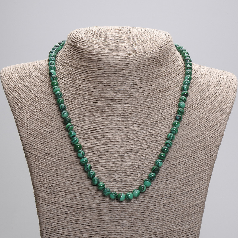 Collar de malaquita, bolas lisas de 6 mm, longitud 45 cm ±, con cierre