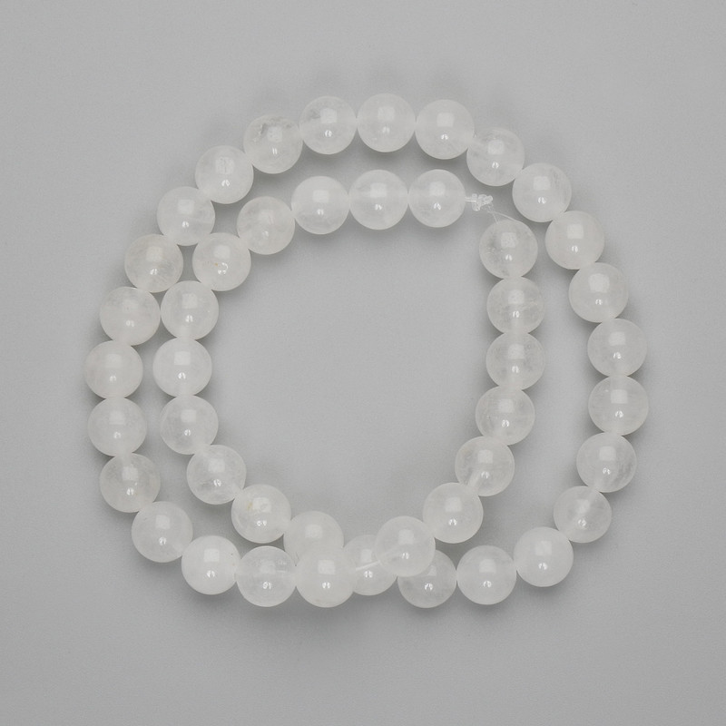 Cuentas de cuarzo blanco - bolas lisas de 9 mm, largo 38 cm +/- en hilo