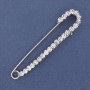 Broche-alfiler con strass blancos, 75×16 mm, acabado plateado