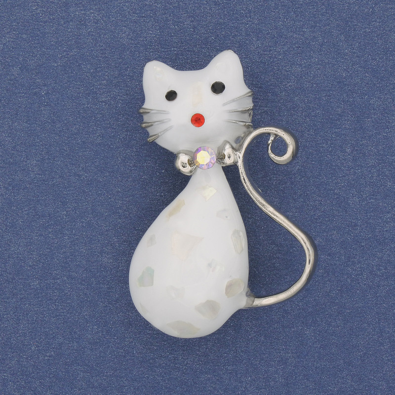 Broche Gata Halita metal plateado 38×25 mm+