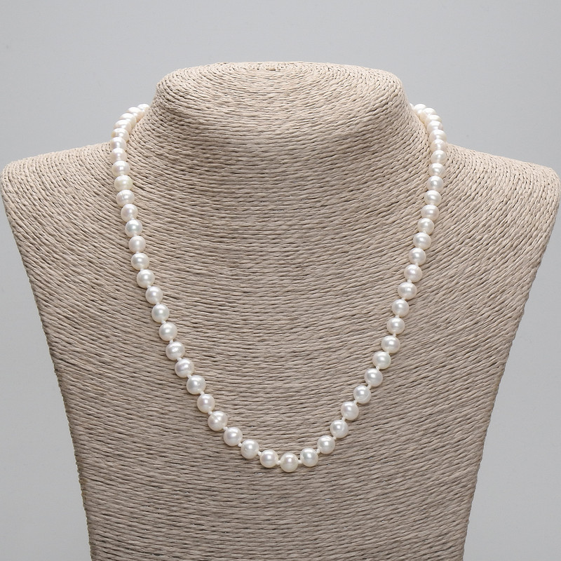 Collar de perlas naturales de río 6,5×6 mm, longitud 45 cm ± 5 cm, cadena extensible