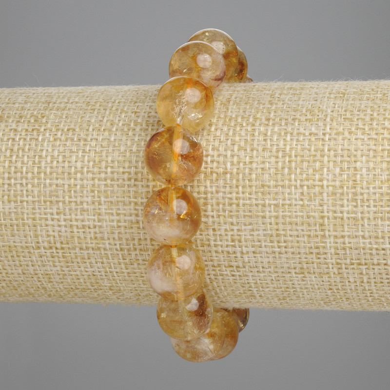 Pulsera de citrino con bolas lisas, diámetro 12 mm ±, longitud 18 cm ±, elástica