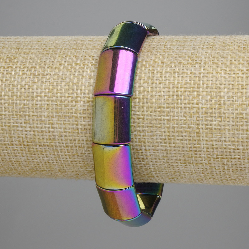 Pulsera de hematita irisada, eslabón de 15×13 mm, longitud 18 cm, elástica