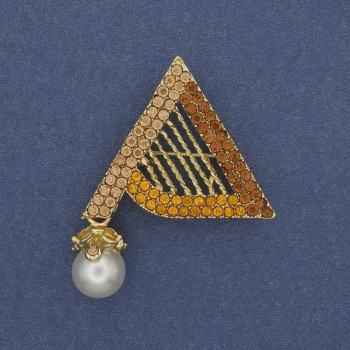 Broche 'Accent' con colgante, perla y strass, metal dorado 34×50 mm+