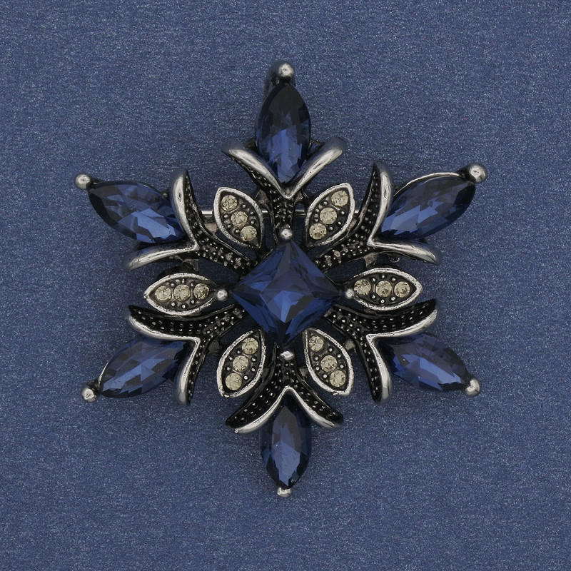 Broche-colgante Acento, metal plateado con strass, 34 mm+