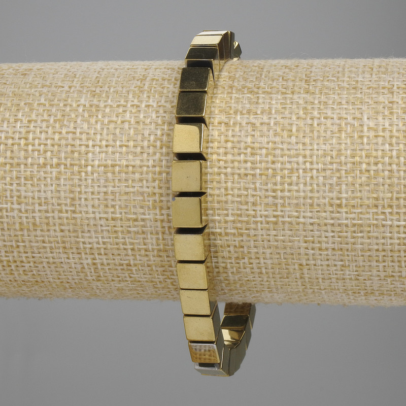 Pulsera de hematita en cubos dorada 18 cm