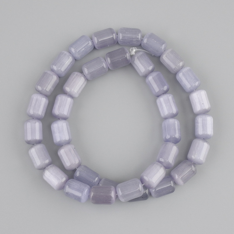 Cuentas grises ojo de gato cilíndricas, 11×8 mm ±, 38 cm ± en hilo