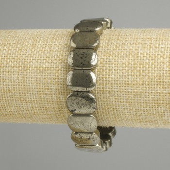 Pulsera de pirita con eslabones lisos y redondeados de 15×10 mm, longitud 18 cm, elástica
