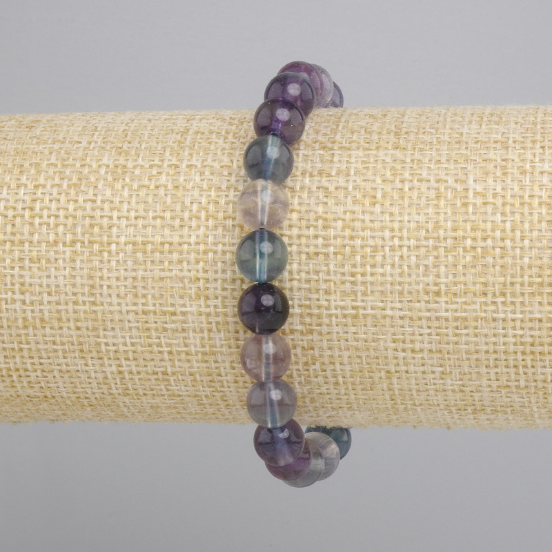 Pulsera de fluorita con bolas lisas de 8 mm, longitud 18 cm, elástica