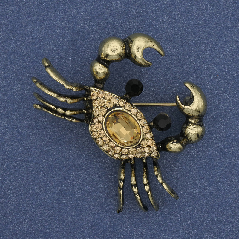 Broche Cangrejo con strass dorado, 43×35 mm+