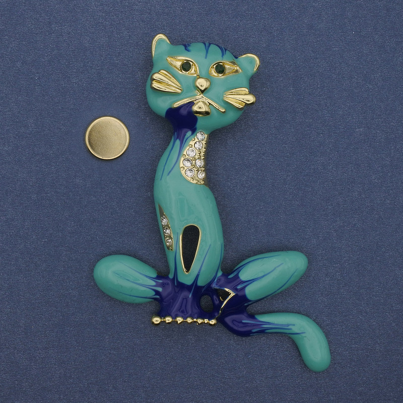 Broche de gato con esmalte y cristales