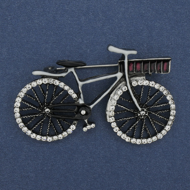 Broche 'Bicicleta' con strass plateado