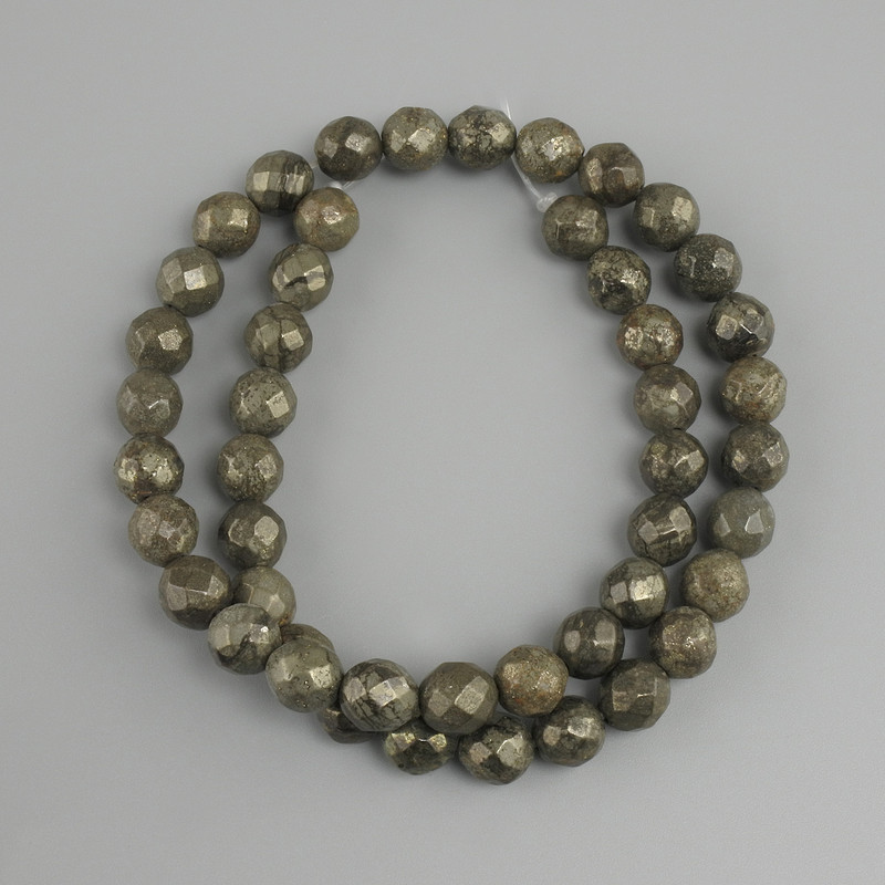Cuentas de pirita, bola facetada, diámetro 8 mm ±, longitud 38 cm ±