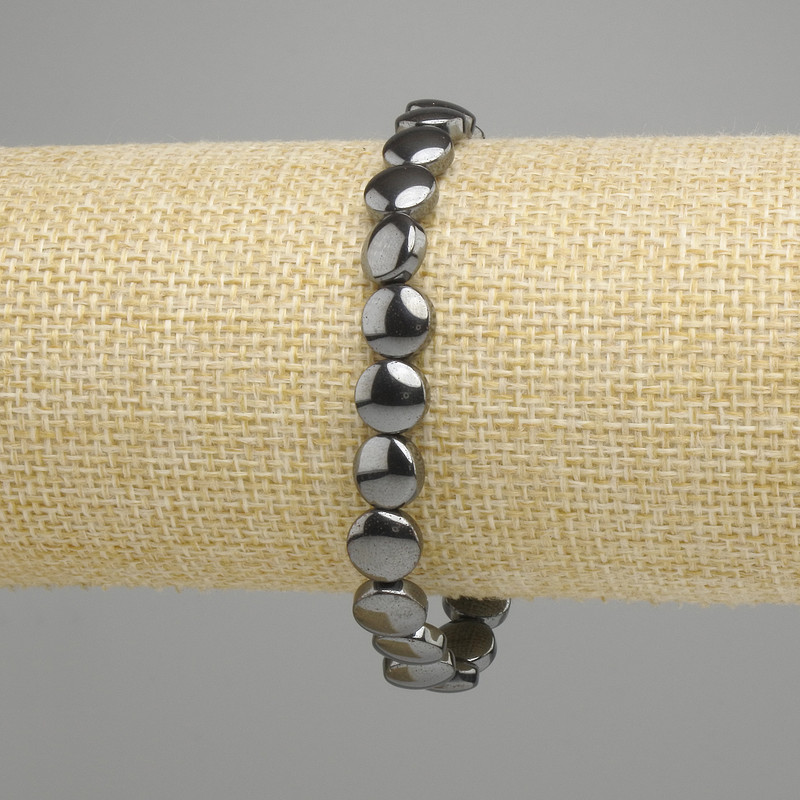Pulsera de hematita moneda 8 mm, elástica 18 cm