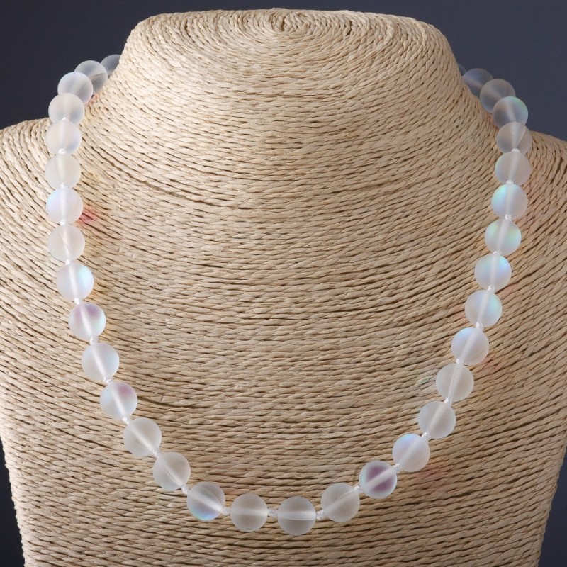 Collar de vidrio opalino blanco mate, diámetro 10 mm