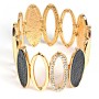 (5-6 cm) Pulsera femenina, color dorado, con elementos ovalados negros