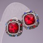 Pendientes de 2,3 cm, arcoíris cuadrado, con cristal rojo y strass