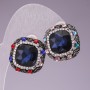 Pendientes de 2,3 cm, arcoíris en forma de cuadrado con cristales de strass azules