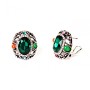 Pendientes ovalados de 2x2,5 cm arcoíris con cristales verdes