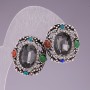 Pendientes 2×2,5 cm arcoíris ovalados con strass y cristal gris