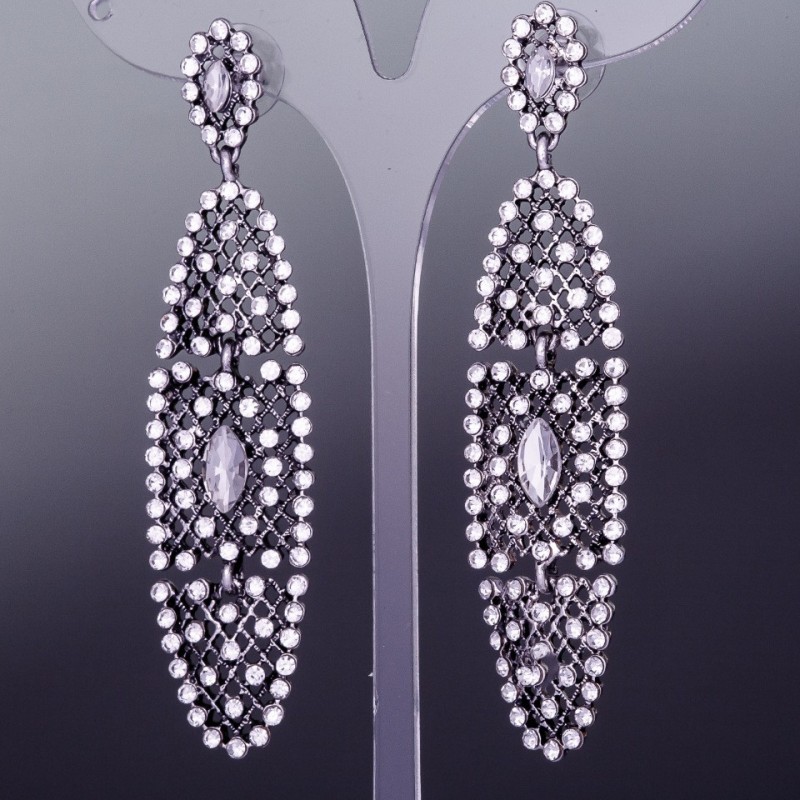 Pendientes con cristales blancos «Malla» plateado