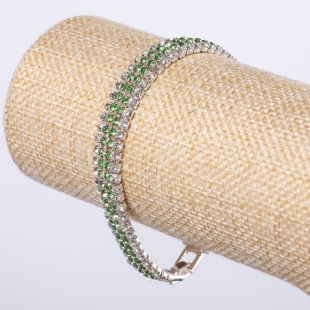 Pulsera de strass con cierre, Destellos Esmeralda (4 hileras) 19 cm x 1 cm, plateado