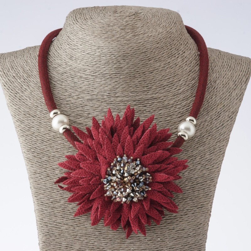 Collar de cordón Crisantemo textil moda burdeos, longitud 48-55 cm