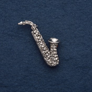Broche 'Saxofón' 5x2 cm, metal gris