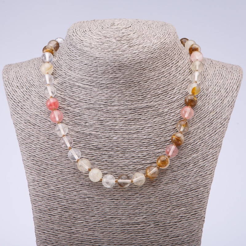 Collar de calcedonia natural, diámetro de 10 mm, longitud de 45 cm