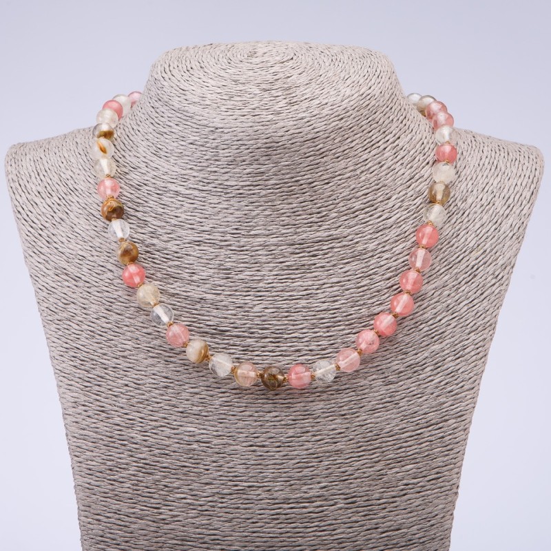 Collar de calcedonia natural, diámetro 8 mm, longitud 45 cm