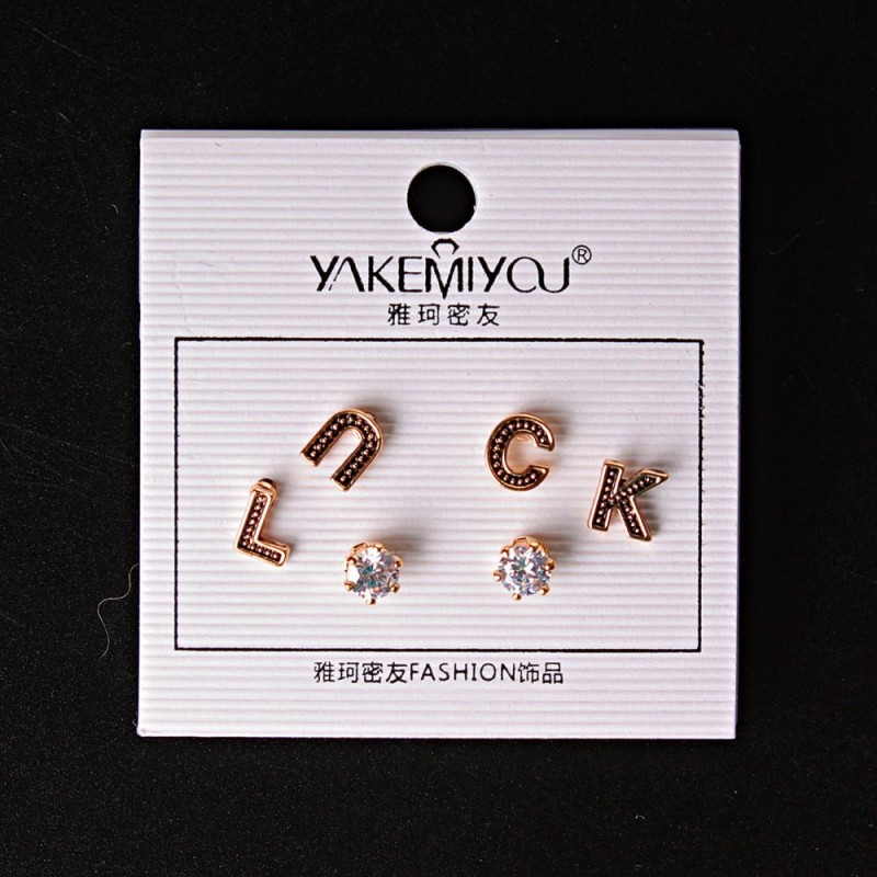 ( 5 mm ) Pendientes de botón LUCK con strass dorados