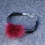 Pulsera de cuero sintético burdeos con pelo natural